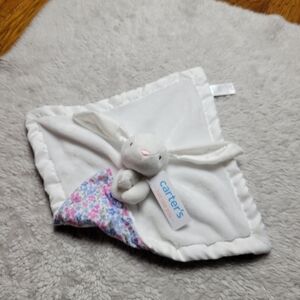 Carters White Floral Flower Satin Bunny Plush Baby Security Blanket Lovey